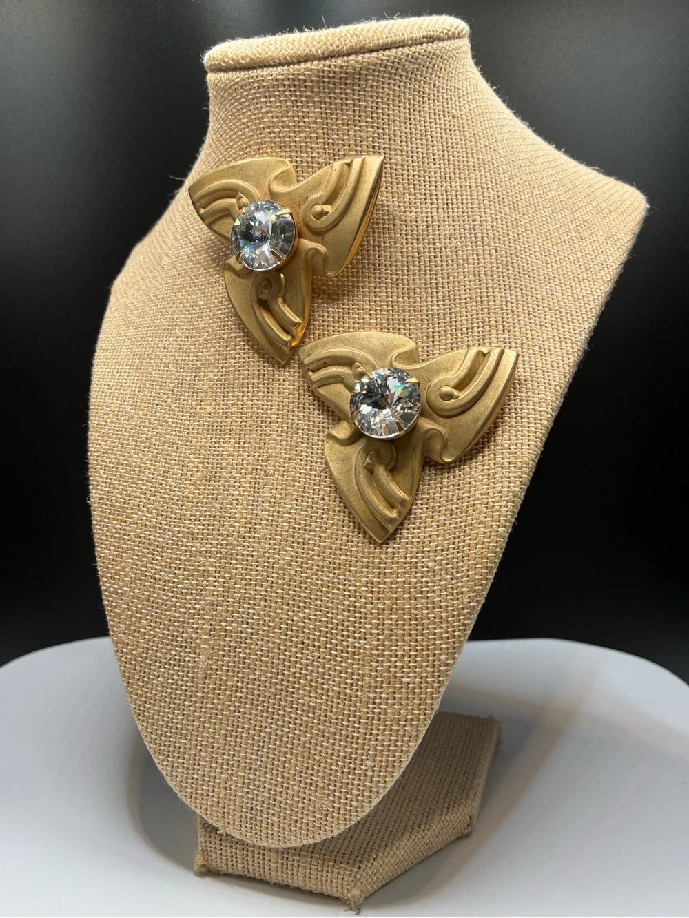 1980’s Gold-Tone Pinwheel Crystal Earrings - Women's Jewelry